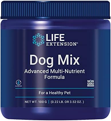 Life Extension Dog Mix, Dog Vitamins and Supplements, probiotics, L-carnitine, B12, folic Acid, Vitamin C, Vitamin E, Rosemary, Nutrient Absorption, Gluten-Free, Non-GMO, 60 Servings (Pack of 12)