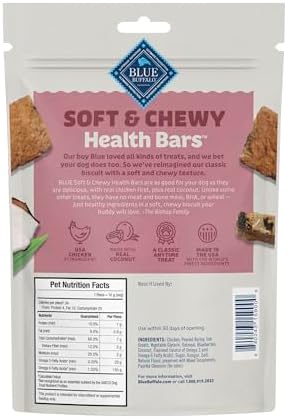 Blue Buffalo Soft & Chewy Health Bars, Baked with Real Chicken & Coconut, Natural Dog Treats Mineral-Enhanced for Flavor, 9 oz. Bag (Pack of 2)