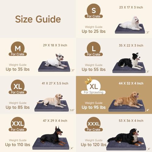 Waterproof Dog Bed for Stretching Out, XL Washable Reversible Pads, 44x32