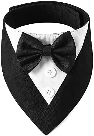 ADOGGYGO Dog Tuxedo Bandana, Wedding Birthday Dog Bow Tie, Black, Large