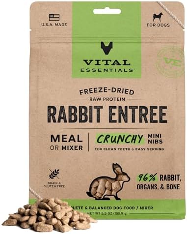 Vital Essentials Freeze Dried Dog Food, Rabbit Mini Nibs, 5.5 oz Bag