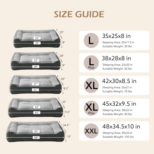 JOEJOY XL Orthopedic Dog Bed for Large Dogs - Extra Thick Foam Pet Bed Sofa with Bolster Sides, Large Sized Dog Couch Bed with Removable Washable Cover, Non-Slip Bottom, Light Grey(45"x32")