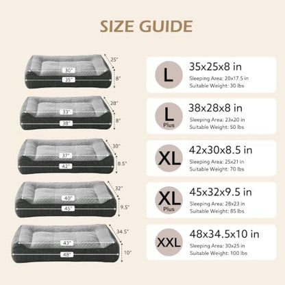 JOEJOY XL Orthopedic Dog Bed for Large Dogs - Extra Thick Foam Pet Bed Sofa with Bolster Sides, Large Sized Dog Couch Bed with Removable Washable Cover, Non-Slip Bottom, Light Grey(45"x32")