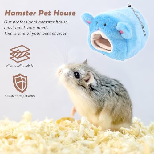 VTurboWay 2 Pcs Hamster Winter Warm House Bed Cotton Nest Cute Bear Designed with Bed Mat for Hamster Guinea Pig Chinchillas Hedgehog Squirrel and Other Small Furry Animals (Blue and Grey)
