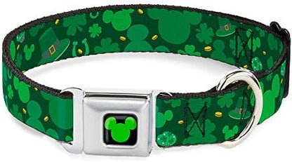 Buckle-Down Seatbelt Buckle Dog Collar - St. Patrick's Day Mickey Collage Greens - 1" Wide - Fits 11-17" Neck - Medium