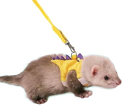 Ferret Harness and Leash Set Small Animals Vest Harness with Safe bell Dinosaur Shaped Walking clothes for Baby Rabbit Guinea pig Teacup Chihuahua Mouse and other small pet.(Yellow Dinosaur)