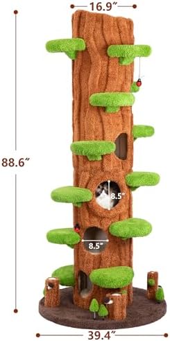 88.6" Extra Large Solid Wood Cat Tree Tower – Multi-Level Indoor Cat Condo with Scratching Posts, Tall Climbing Activity Center for Large Cats