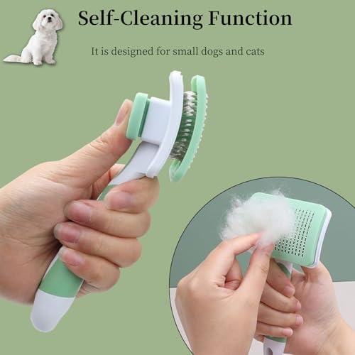 Self Cleaning Slicker Dog Brush for Small Long-Haired Breeds (Green)