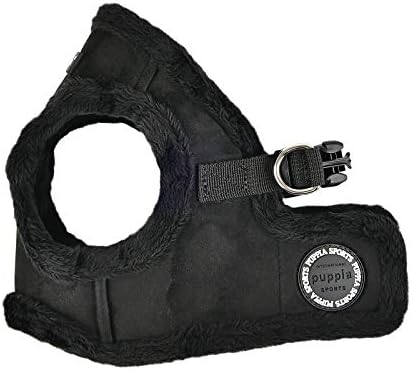 Puppia Terry Vest Dog Harness Step-in Winter Suede Warm No Choke No Pull Training Walking for Small and Medium Dog, Black, Medium