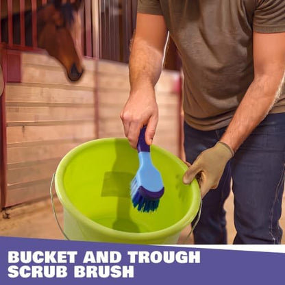 2 Pack 10" Horse Bucket Brush, Horse Bucket and Trough Scrub Brush, Water Buckets Brushes for Livestock Farm Equine Water Buckets Feed Trough Non Slip Grip Durable Synthetic Fiber (Blue)