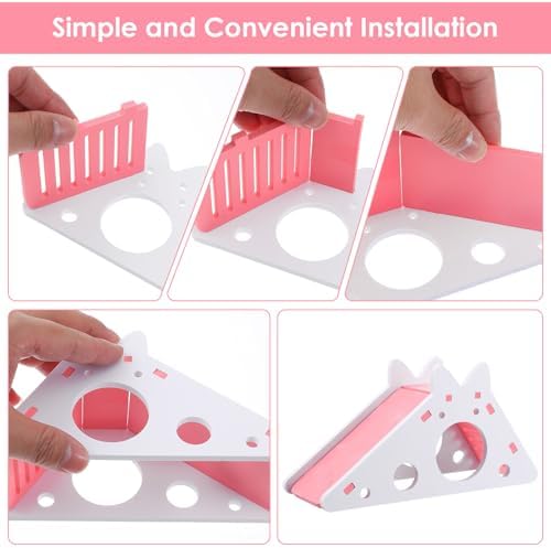 TIESOME Hamster House with Ladder and Slide, Wooden Hamster Play Toys Hideout Hut Gerbil Rat Hideaway Small Animal Activity Toy DIY Hamsters Cage Accessories for Small Pets(Pink)