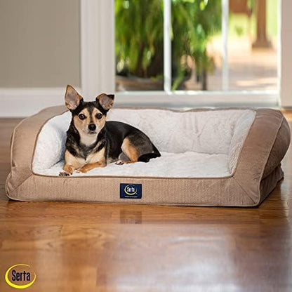 Serta Orthopedic Quilted Couch Dog Bed for Pets – Desert Sand (Large)