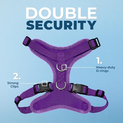 Best Pet Supplies Voyager Step-in Lock Pet Harness w Reflective Pet Leash Combo Set with Neoprene Handle 5ft - Supports Small, Medium and Large Breed Puppies/Cats - Purple Set, L