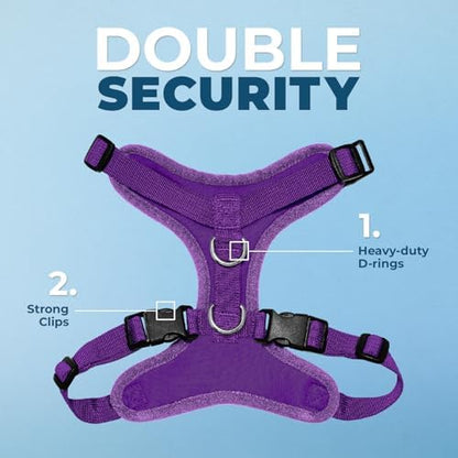 Best Pet Supplies Voyager Step-in Lock Pet Harness w Reflective Pet Leash Combo Set with Neoprene Handle 5ft - Supports Small, Medium and Large Breed Puppies/Cats - Purple Set, L