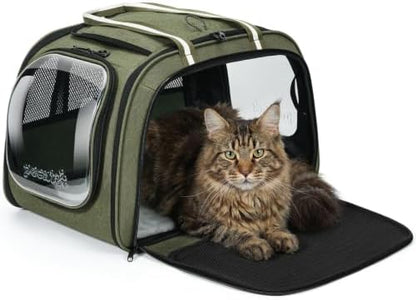 Pecute Cat Carrier,Double Bubble Pet Carrier for Cat Small Dogs,Green,XL