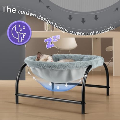 JUNSPOW Cat Bed Dog Bed Pet Sleep Hammock 16.9in x 16.9in x 9.5in, Grey+Fur