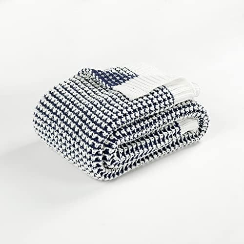 Lush Decor Chic and Soft Knitted Throw Blanket Single 50" W x 60" L Navy - Navy Throw Blankets for Bed - Couch Blanket - Soft Blankets