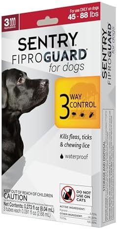 Sentry Fiproguard Flea & Tick Dogs 45-88 lbs, Fipronil, 3-Month