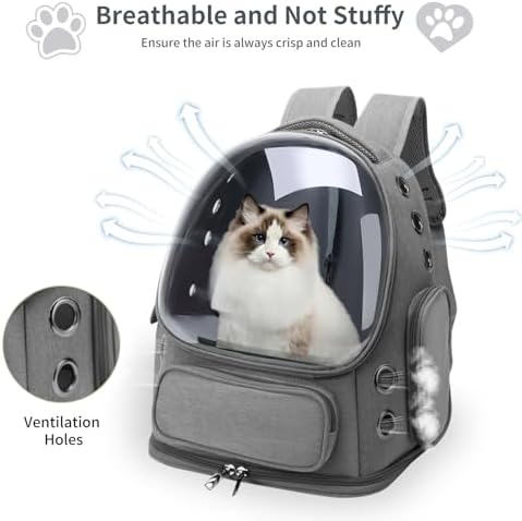 Cat Backpack Carrier for Cats and Small Dogs, Breathable Cat Bubble Backpack, Airline Approved Pet Travel Carrier for Hiking Camping Outdoor(Grey)