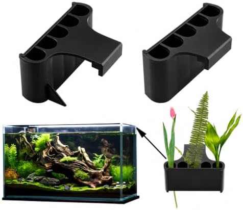 Aquarium Plant Holder,Fish Tank Plant Holder,Aquarium lid Clips,Aquarium Plant Pot,Hydroponic Fish Tank Planter, Aquatic Plant Cup for Aquascape Decorations (Black, 2PCS Rimmed+Rimless)