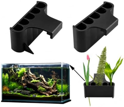 Aquarium Plant Holder,Fish Tank Plant Holder,Aquarium lid Clips,Aquarium Plant Pot,Hydroponic Fish Tank Planter, Aquatic Plant Cup for Aquascape Decorations (Black, 2PCS Rimmed+Rimless)