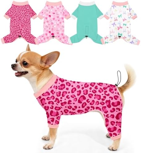 Bienbee Dog Pajamas, 4 Pack Adjustable Onesies for Small to Large Dogs S