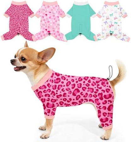 Bienbee Dog Pajamas, 4 Pack Adjustable Onesies for Small to Large Dogs XS