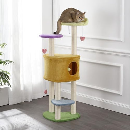 CTR1002A Aisling 51" 4-Tier Modern Sisal Heart Cat Tree with Scratching Posts, Napping Perch, and Dangling Toys, Multi