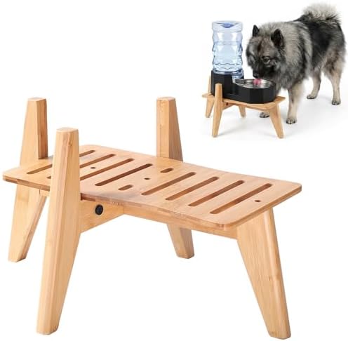 Dog Water and Food Dispenser Stand for Medium Dogs - Adjustable, Bamboo