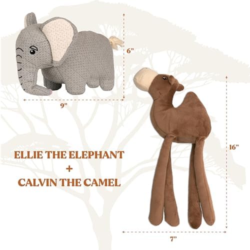 Savanna Collection Dog Toys | Jumbo Sized Elephant and Camel Plush Dog Toys - Stuffed Animals | Cute, Durable, & Sustainable Plush Chew Toys for Dogs | Eco Friendly & 100% Recycled Materials