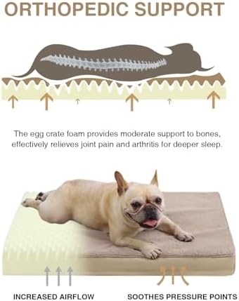 KSIIA Orthopedic Dog Bed for Medium Dogs with Waterproof Lining,Khaki,29x18