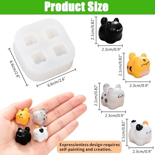 Cute Tiny Cat Resin Silicone Mold Micro Dollhouse Animal Epoxy Casting Mold for DIY Resin Art Fairy Garden Miniatures Landscape Crafts Decor(4-Cavity)