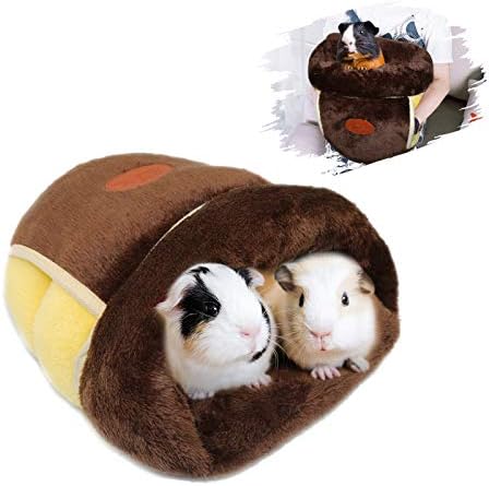 YUEPET Guinea Pig Bed Cuddle Cave, Warm Fleece Hideout, Brown