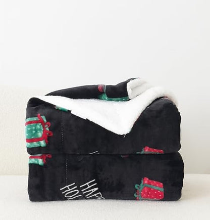 Elegant Comfort Reversible and Ultra-Plush Flannel Fleece-Winter Christmas Sherpa Throw- Lightweight Soft and Cozy-Holiday Decorative Throw, Perfect for Lounging, 50 x 60 inches, Feliz Navidad