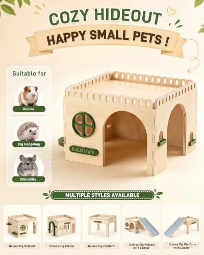 BUCATSTATE Wooden Guinea Pig Hideout, Hedgehog House, Natural Wood