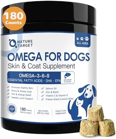 NATURE TARGET Omega 3 Salmon Oil for Dogs, Skin & Coat Health, 180 Count
