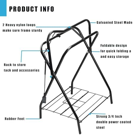 Saddle Rack Portable Folding Horse Saddle Stand for English and Western Saddles,28" L x 19" W x 37.5" H,Black