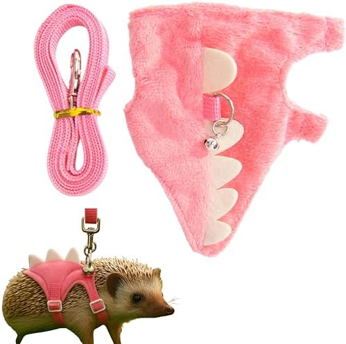 Hedgehog Leash and Harness Clothes Accessories, Adjustable Leash and Harness with Safe Bell, Dinosaur Shaped Outfit, Hamster Clothes For Ferret Hamster, Hedgehog Accessories, Guinea Pig Outfits (Pink)