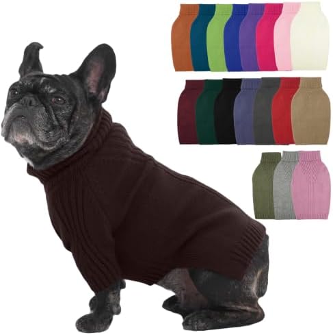 IECOii Small Dog Sweater, Warm Turtleneck for Small to Medium Dogs, L