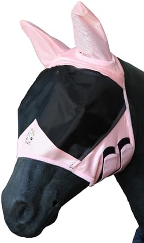 T TEKE Fine Mesh Horse Fly Mask with Ears, UV Blocking 3D Eye Visor with Extra Fleece Cushioned Forehead, Protection from Insect Pests