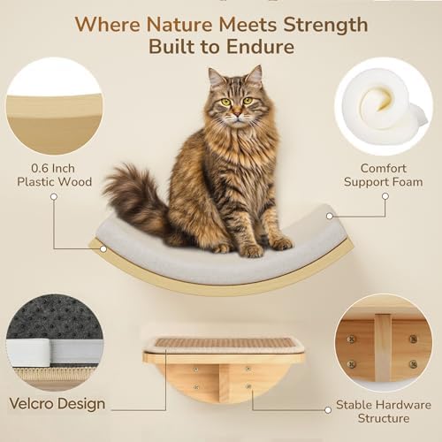 4-PCS Cat Wall Shelves with Foam-Padded Bed & Sisal Steps for Indoor Cats