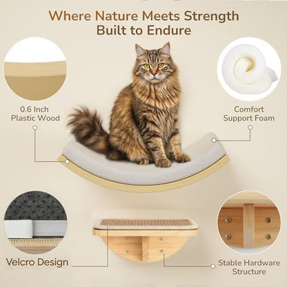 4-PCS Cat Wall Shelves with Foam-Padded Bed & Sisal Steps for Indoor Cats