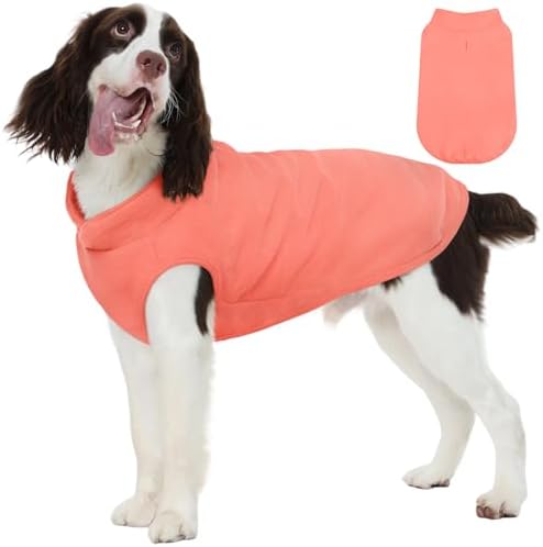 FUAMEY Dog Fleece Vest for Large Dogs,Warm Stretchy Dog Sweatshirts Pullover with Leash Hole Dogs Sweater Soft Pet Turtleneck Cozy Pet Vest Lightweight Sleeveless Orange XL