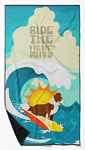 Caroline's Treasures MLM1192TWL3060 Surfer Dog Red Border Collie Premium Beach Towel Oversized Towel Beach Blanket, Pool, Beach Essentials, Yoga, Premium Bath Towel, Quick Dry Plush