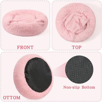 NOYAL Calming Donut Dog Bed, Hooded Cave with Blanket