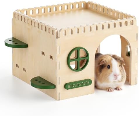 BUCATSTATE Large Wooden Castle Hideout for Guinea Pigs & Hedgehogs