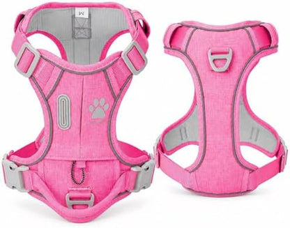 PawWave No Pull Dog Harness with Built-in Hidden AirTag & GPS Tracker Holder, Reflective Adjustable Escape-Proof Vest Harness for Small & Medium Dogs (Hot Pink, XL)