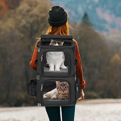 HOVONO Double Cat Carrier Backpack for 2 Cats or Small Dogs,Large Space, L