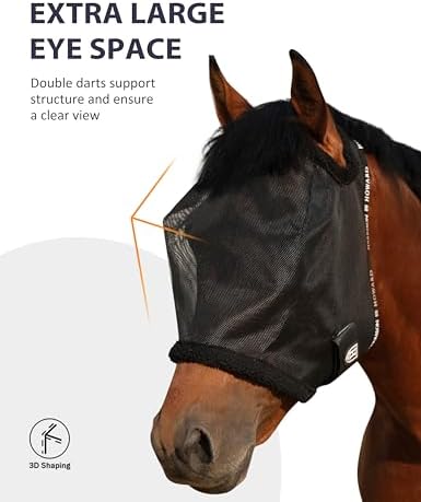 Harrison Howard All Round Mesh Horse Fly Mask UV Protective with Fleece Padded Edging Black XL