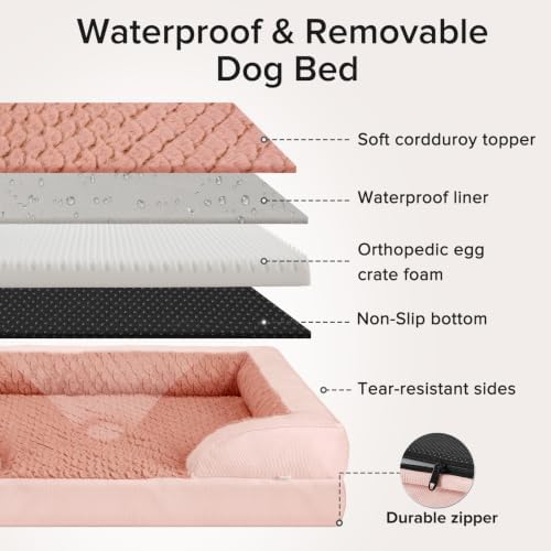 INVENHO Jumbo Orthopedic Dog Bed for Extra Large Dogs, Waterproof, Egg-Crate Foam Dog Couch Bed with Washable Removable Cover, Waterproof Lining and Nonskid Bottom